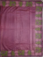 Pallu of chocolate brown tussar silk saree with cutwork embridery