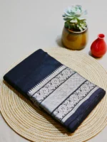 Black silk cotton saree with silver kanchi border