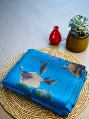 Blue printed Kashmiri silk saree