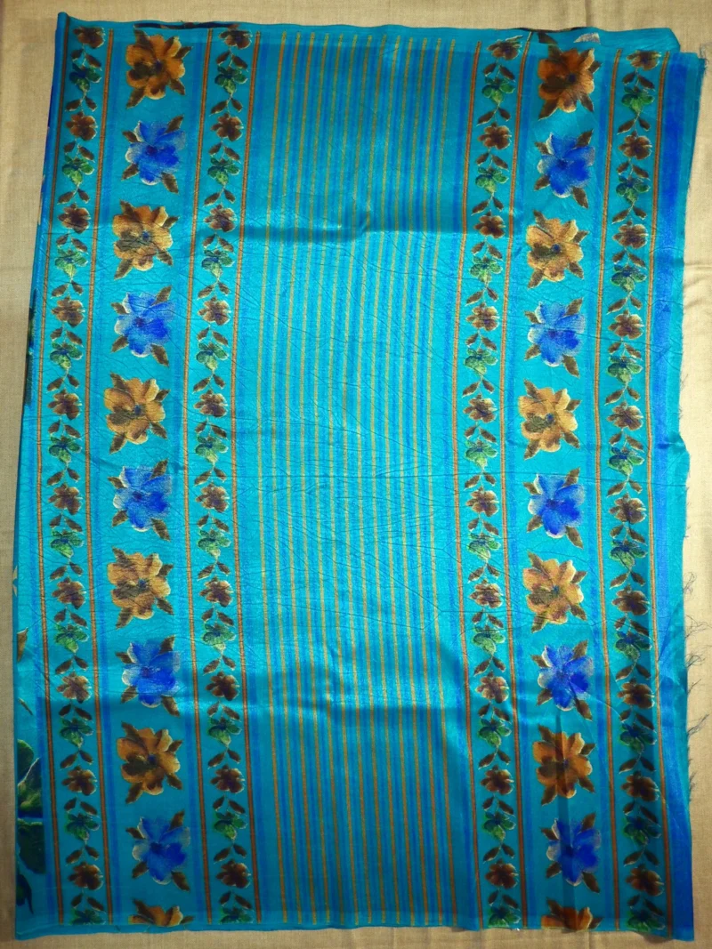 Pallu of blue printed Kashiri silk saree