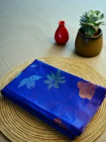 Royal blue Jamdani print silk cotton saree.