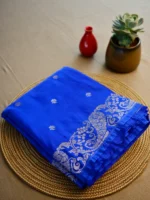 Blue Mashru silk saree with silver butti and border
