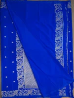 Blouse of blue Mashru silk saree with silver border