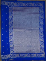 Pallu of blue Mashru silk with silver border