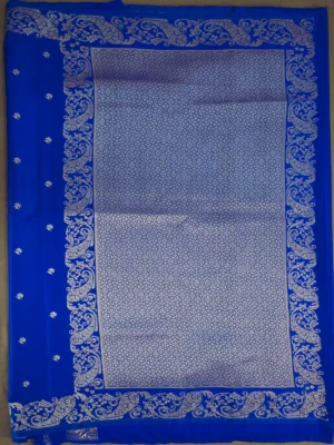 Pallu of blue Mashru silk with silver border