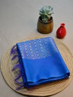Blue Chiniya silk saree with silver jari work