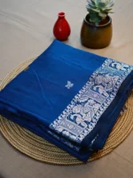 Blue cotton Baluchari saree with white border