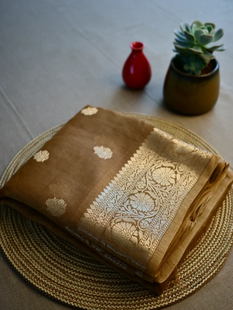 Brown pure silk Banarasi saree