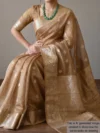 Mannequin wearing golden brown banarasi pure silk saree