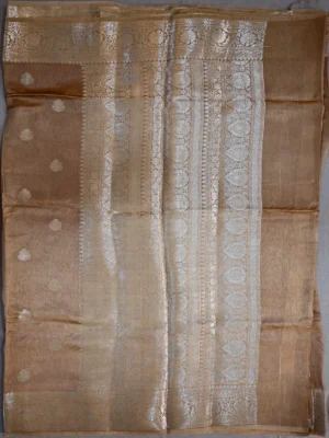 Pallu of brown pure silk Banarasi saree