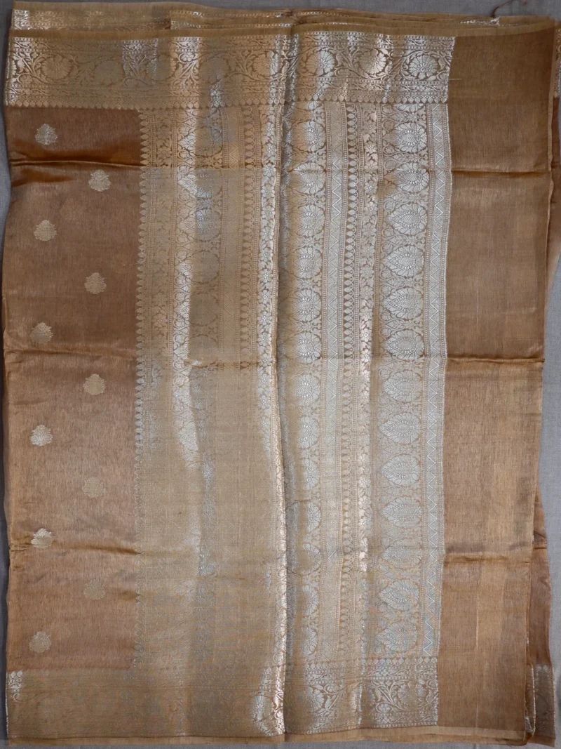 Pallu of brown pure silk Banarasi saree
