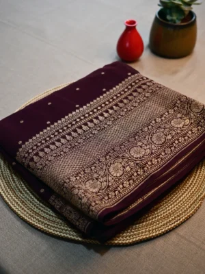 Coffee brown pure khaddi georgette saree