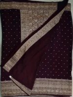 Blouse of coffee brown pure khaddi georgette saree.