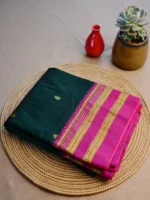 Dark green pure silk Narayan Peth saree with magenta border.