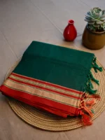 Dark green cotton Irkal saree with red border