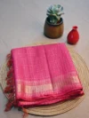 dark pink silk cotton saree with golden checks