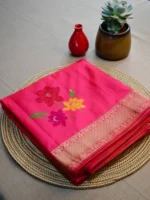 Dark pink semi Katan saree
