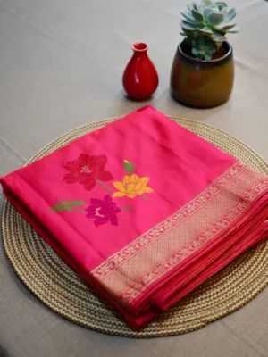 Dark pink semi Katan saree