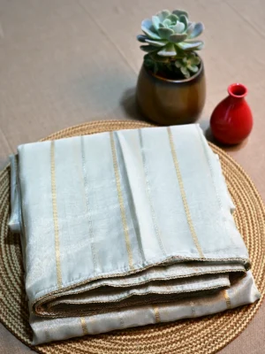 Golden white tissue silk saree with stripes