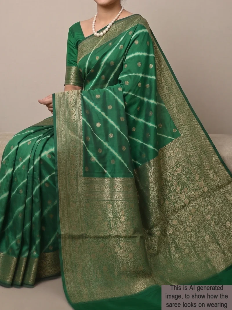 Mannequin wearing green pure Chiniya silk saree