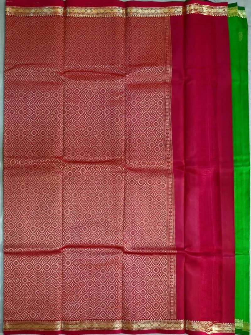 Pallu of green Mysore crepe silk saree