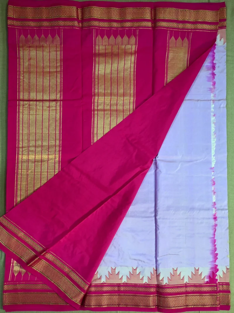 Blouse of lavender pure silk Irkal saree with golden butti and pink border