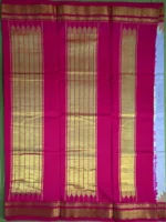Pallu of lavender pure silk Irkal saree with golden butti and pink border