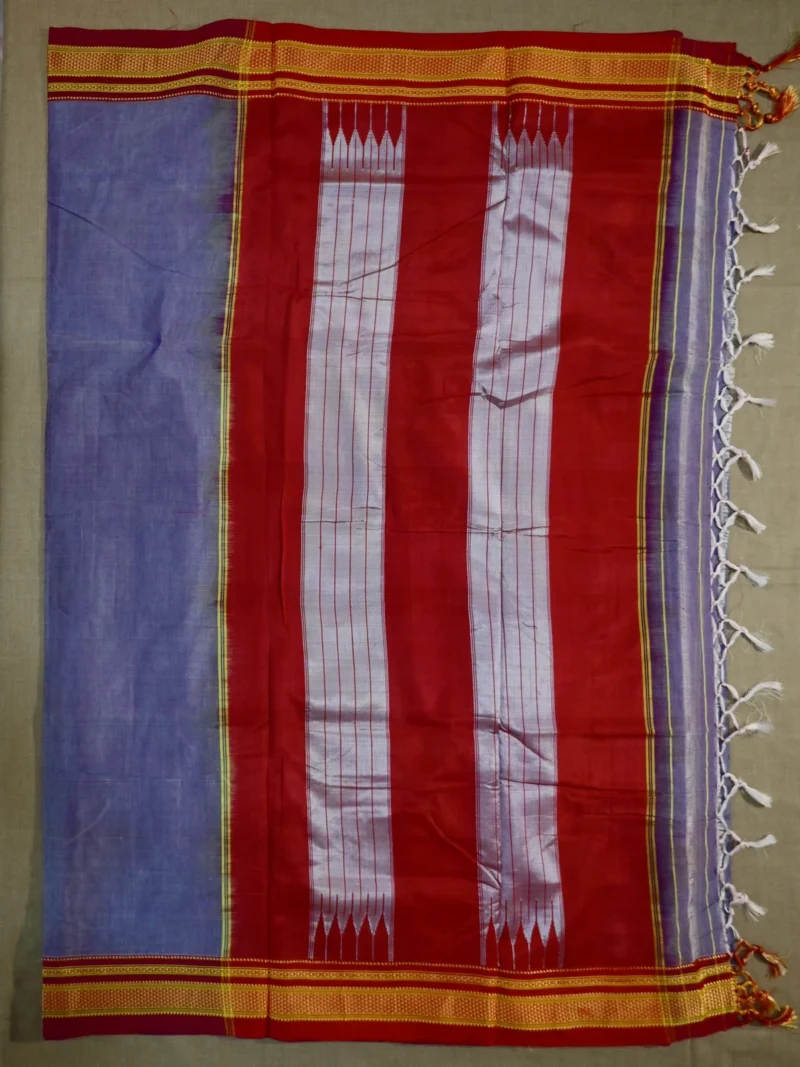 Pallu of lavender cotton Irkal saree with red border