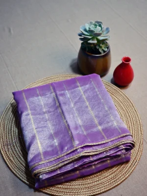Lavender tissue silk saree with stripes