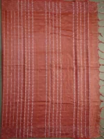 Pallu of light brown silk cotton saree with Pintex checks