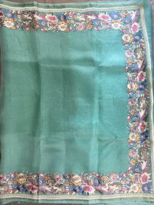 Pallu of light green organza with embroidery