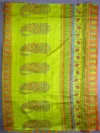 Pallu of lime green printed Kashmiri silk saree