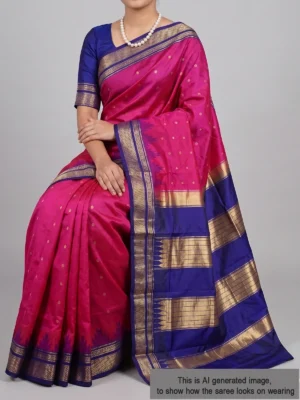 Mannequin wearing magenta pure silk Irkal saree