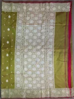 Pallu of Mehndi green pure silk saree