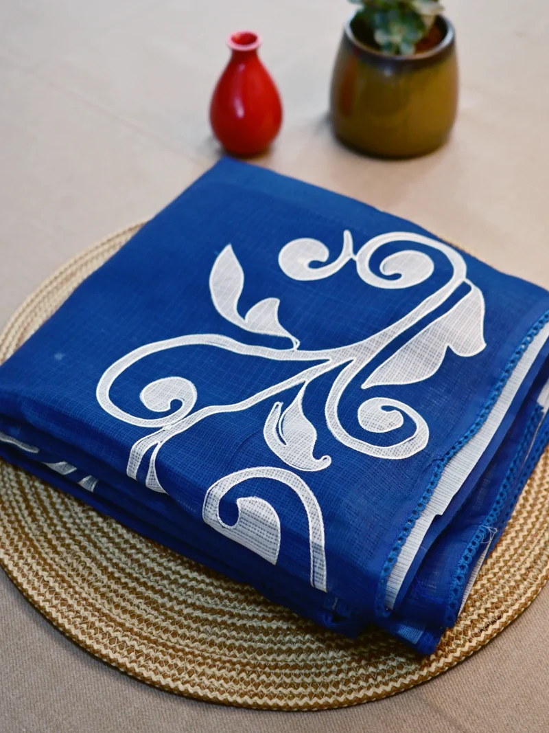 Navy blue Kota cotton saree with thread work