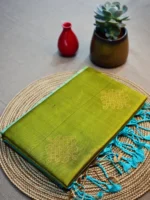 Olive green pure silk saree with kolam motif