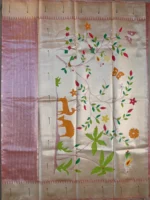 Pallu of orange tissue paithani saree