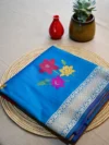 Peacock blue semi Katan saree
