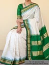 Mannequin wearing pearl colour pure silk Irkal saree