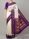 Mannequin wearing pearl colour pure silk Irkal saree