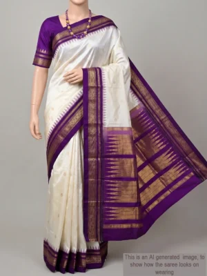 Mannequin wearing pearl colour pure silk Irkal saree