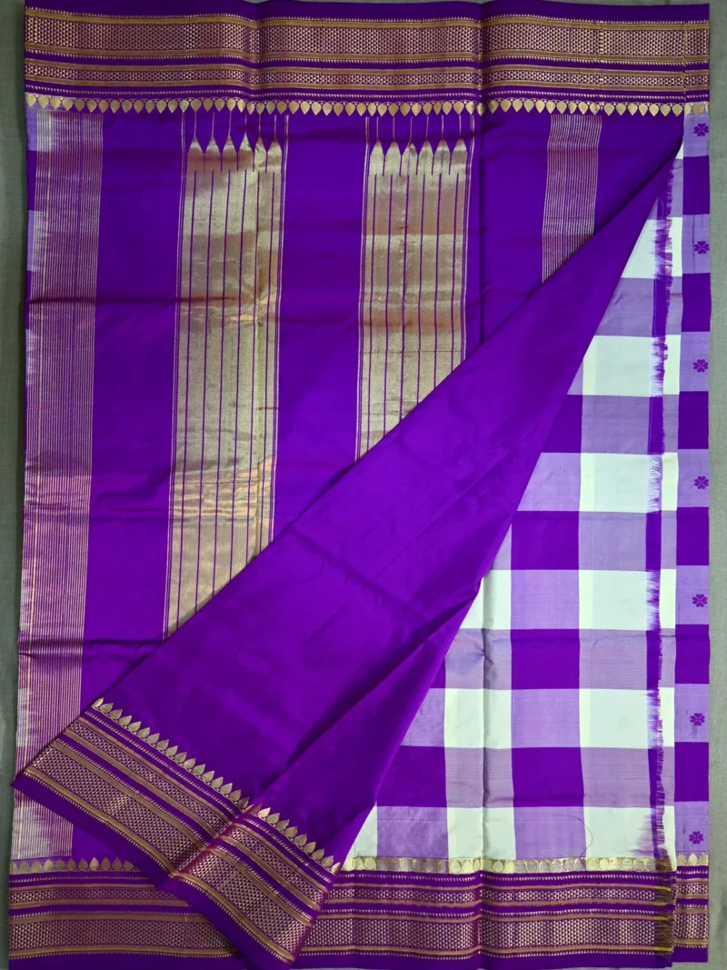 Blouse of purple pure silk saree with bold checks