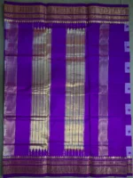 Pallu of purple pure silk saree with bold checks