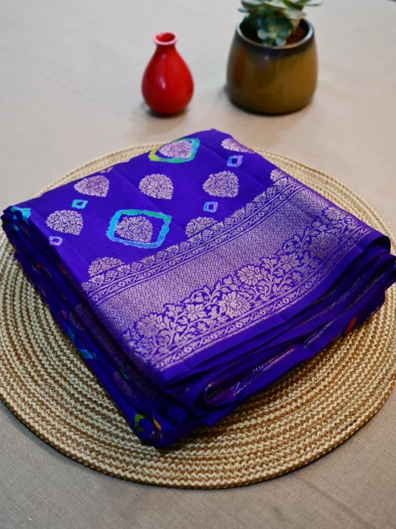 Purple pure Chiniya silk saree with golden border