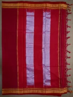 Pallu of red cotton irkal saree with red border