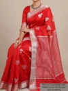 Mannequin wearing red chanderi pure silk saree