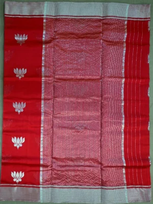 Pallu of red pure silk Chanderi saree