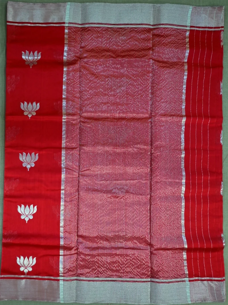 Pallu of red pure silk Chanderi saree