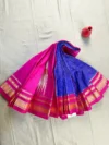 Royal blue pure silk Irkal saree with pink border