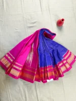 Royal blue pure silk Irkal saree with pink border